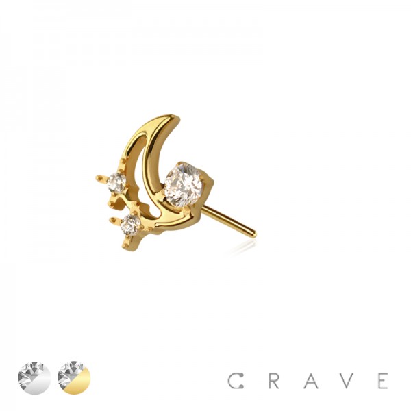 316L SURGICAL STEEL THREADLESS PUSH IN MOON BEZEL START CZ TOP PART